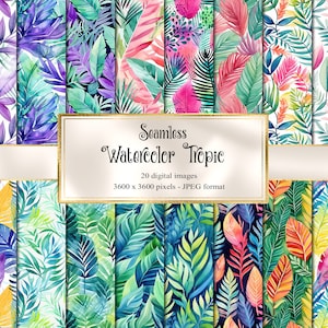 Papel digital Watercolor Tropic - download instantâneo de padrões de folhas tropicais sem costura para design de superfície de uso comercial