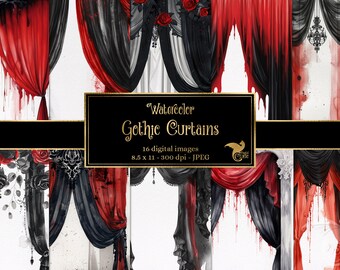 Papel de diario de cortinas góticas de acuarela, Papel digital imprimible, Fondos de invitación