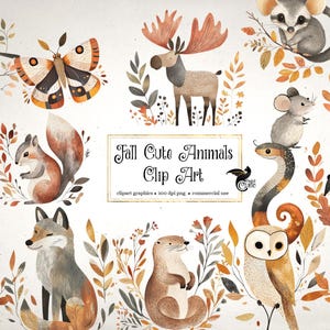 Imágenes prediseñadas de animales lindos de otoño: imágenes prediseñadas de animales del bosque caprichosos en formato png para uso comercial
