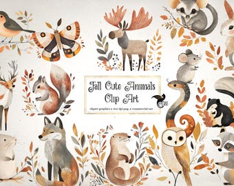 Fall Cute Animals Clipart - whimsical forest woodland animal clip art graphics in png format for commercial use