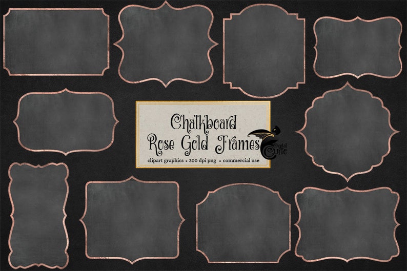 rose gold border frame clip art chalkboard and gold frame png instant download chalkboard frames Chalkboard Rose Gold Frames Clipart