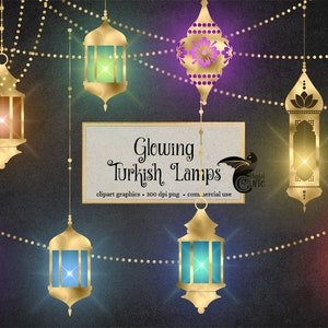 Clipart de lâmpada turca brilhante, lanternas marroquinas douradas, mendhi boho indiano, clip art de luzes de Marrakesh, gráficos de casamento indiano de Bollywood