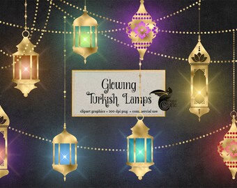 Glowing Turkish Lamp Clipart, gold Moroccan Lanterns, Indian mendhi boho, Marrakesh lights clip art, Bollywood Indian wedding graphics