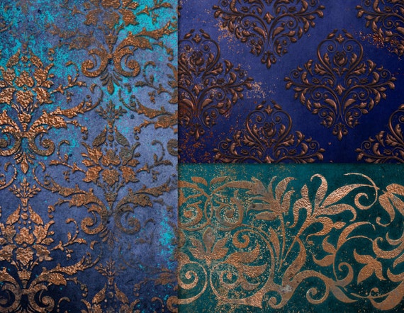 Engraved Copper & Gold Metal Damask Digital Paper Pack invitations Engraved texture damask backgrounds for scrapbooking backdrops