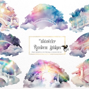 Watercolor Rainbow Bridges Clipart, pet memorial, cloudy heaven digital graphics for commercial use instant download commercial use