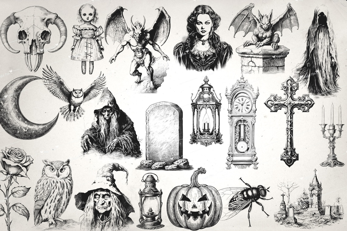 All Hallows Eve Clipart, Antique Vintage Halloween Clip Art Graphics ...