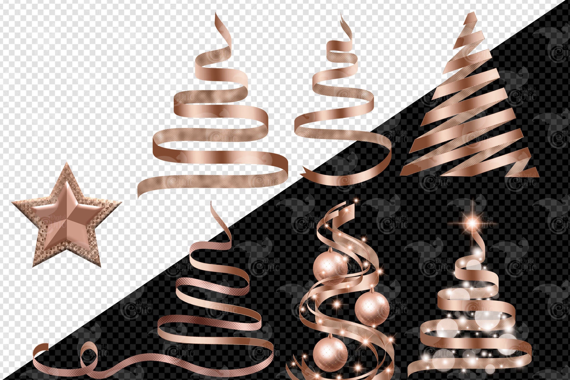 Rose Gold Ribbon Christmas Tree Clip Art Digital Holiday Etsy Australia