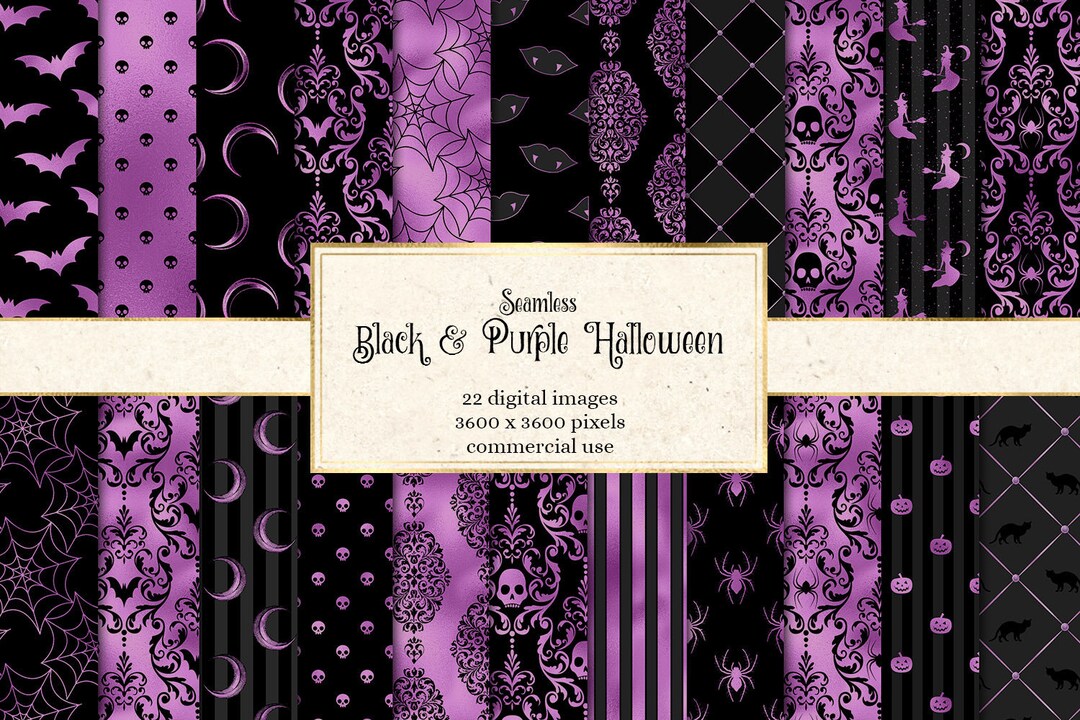 Black and Purple Halloween Digital Paper, Gothic Witch, Skulls (digital ...