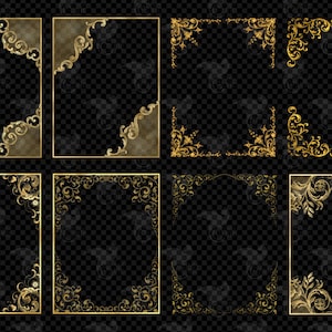 Old Gold Book Frames Clipart vintage antique ornamental corner border clip art, png commercial use instant download zdjęcie 3