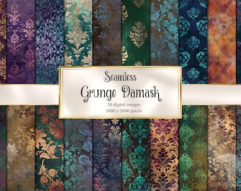 Seamless Grunge Damask Digital Paper, Gothic Scrapbook Backgrounds (Digital Download)