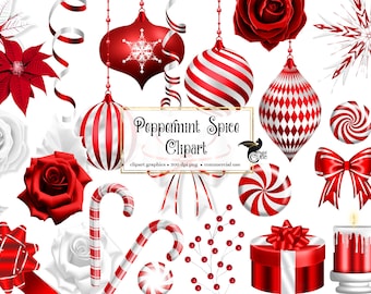 Peppermint Spice Clipart - digital candy cane Christmas graphics instant download for commercial use