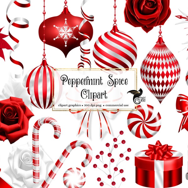 Peppermint Spice Clipart - digital candy cane Christmas graphics instant download for commercial use