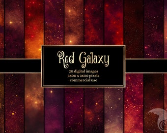 Red Galaxy Backgrounds Digital Paper - outer space textures with starry night skies and nebula instant download for commercial use