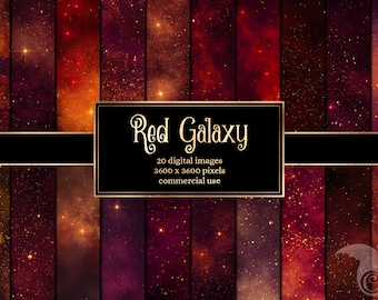 Red Galaxy Digital Paper – Starry Night Sky Textures (Digital Download)