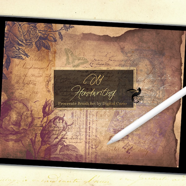 Procreate Old Handwriting Brush Set - 41 stamps, textures and dynamic brushes of old handwriting and paper ephemera