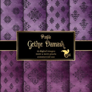 Purple Gothic Damask Digital Paper - Vintage Antique Grunge Textures ...