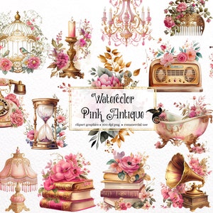 Aquarel roze antieke clipart-vintage shabby PNG-indeling direct downloaden voor commercieel gebruik