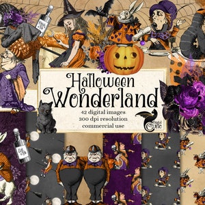 Halloween Wonderland Digital Scrapbooking Kit, instant download Alice's Adventures in Wonderland digital paper and clipart