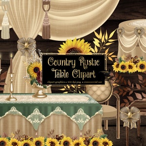 Rustic Country Tables Clipart - digital wedding banquet scene creator graphics for instant download commercial use 01egd