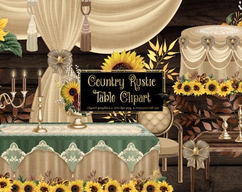 Rustic Country Tables Clipart - digital wedding banquet scene creator graphics for instant download commercial use 01egd