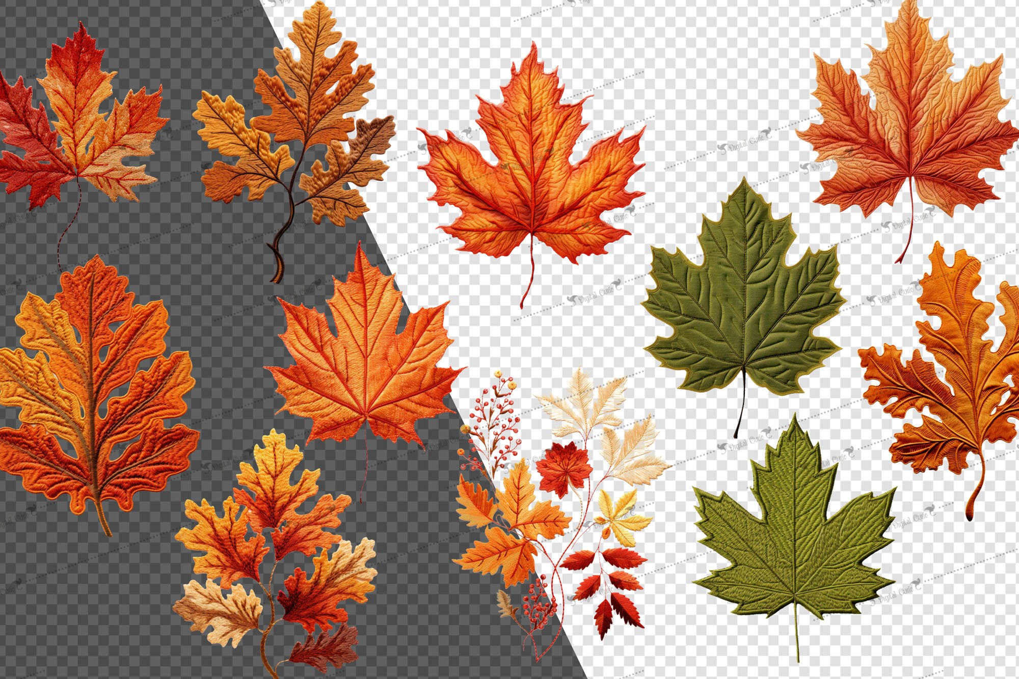Embroidered Fall Leaf Clipart – Autumn PNG Graphics (commercial Use) - Etsy