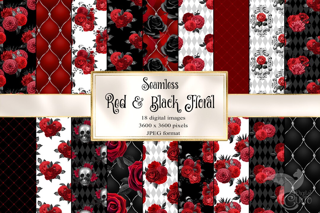 Red and Black Gothic Rose Digital Paper, Seamless Floral (digital ...