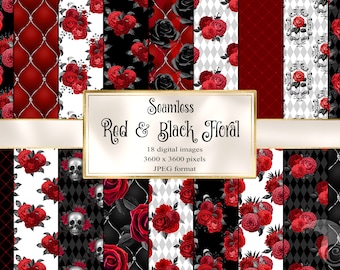 Red and Black Gothic Rose Digital Paper, Seamless Floral (Digital Download)
