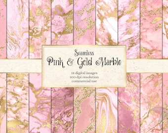 Pink and Gold Marble Textures, Seamless Vein Digital Paper (Digital Download)
