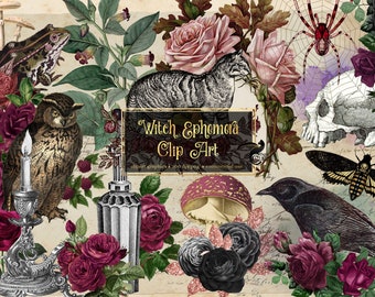 Witch Ephemera Clipart, Vintage Halloween Graphics (Digital Download)
