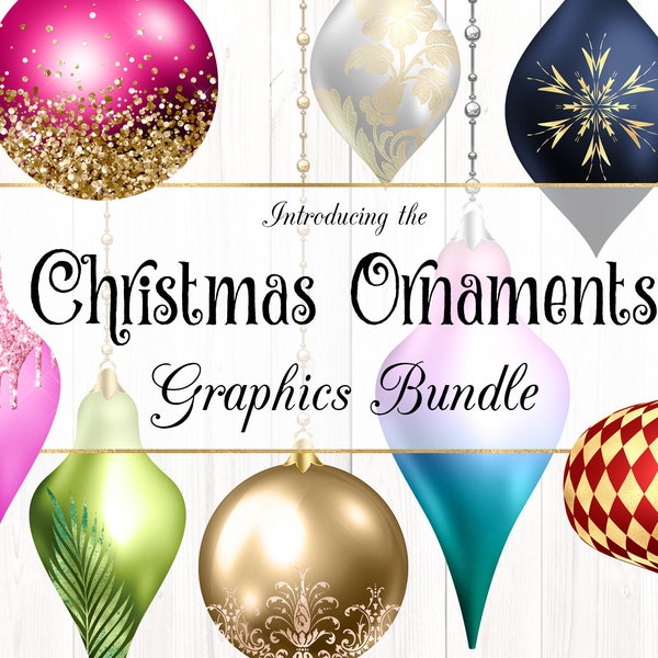 Christmas Ornaments Graphics Bundle - 48 digital clip art sets with over 1400 images for your commercial use designs