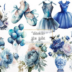 Aquarel Blue Ballet Clipart - dans clip art graphics in PNG-formaat instant download voor commercieel gebruik