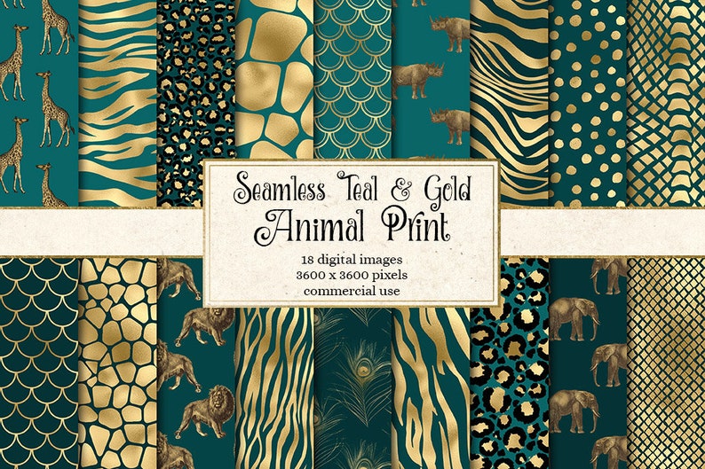 Teal and Gold Animal Skins Digital Paper Seamless African - Etsy Australia