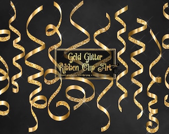 Gold Glitter Ribbons Clip Art – PNG Format (Digital Download)