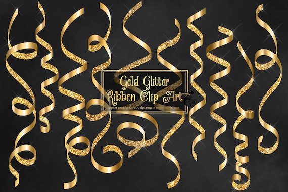 Gold Glitter Ribbons Clip Art – PNG Format (Digital Download)