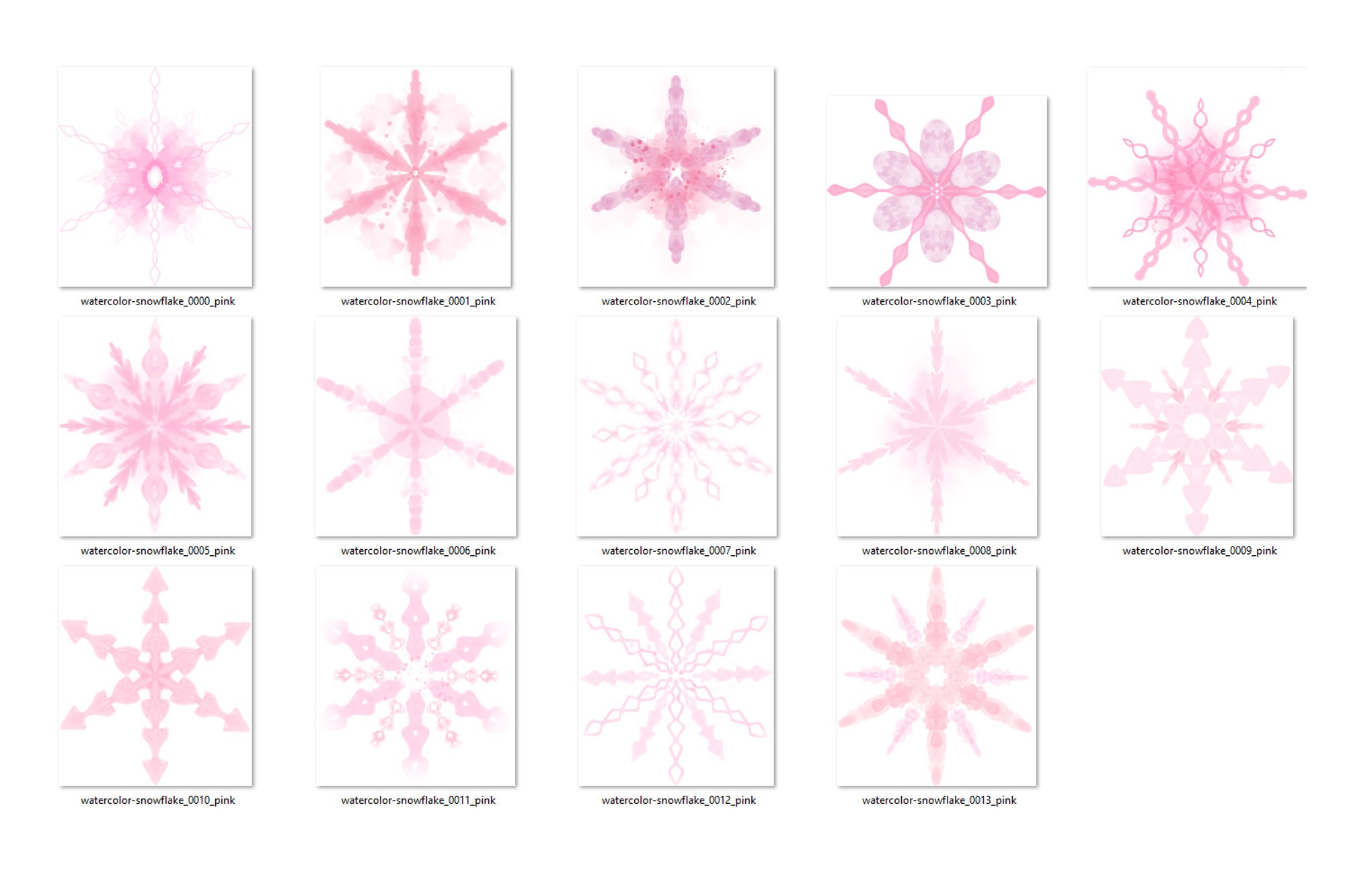 Pink Watercolor Snowflakes Clipart – 14 PNG Graphics (digital Download ...