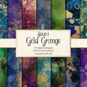 Bayou Gold Grunge digitales Papier, lila und gold Aquarell Texturen, bemalte Hintergründe, druckbares Scrapbook Papier, Staub Grunge Texturen