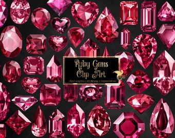 Clipart z rubinowymi klejnotami – Mistyczny diament w formacie PNG (do pobrania cyfrowego)