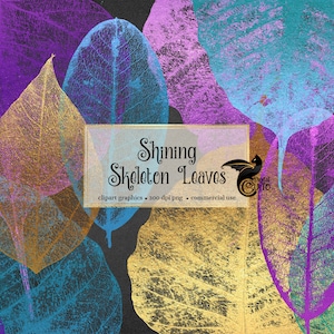 Shining Skeleton Leaves Clip Art en Photoshop Borstels voor Fotografie Overlays, bladgoud clipart, plakboek versieringen