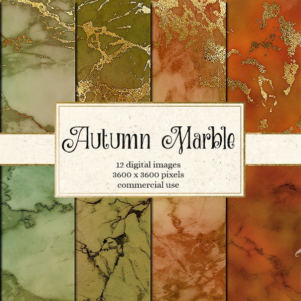 Autumn Marble Digital Paper, Gold Vein Textures (Digital Download)