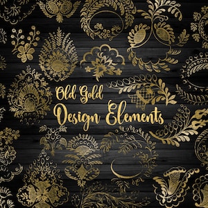 Old Gold Design Elements Clipart - vintage antique clip art ornemental, png commercial use téléchargement instantané ornement, dentelle or graphiques