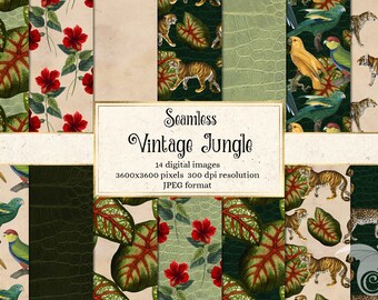 Vintage Jungle Animal Print Digital Paper, Seamless Safari Textures (Digital Download)
