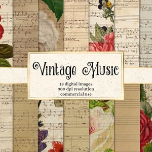 Vintage Music Digital Paper - antique sheet music backgrounds handwritten ephemera instant download for commercial use