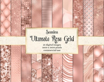 Rose Gold Textures – 26 Glitter Foil Digital Papers (Seamless, Digital Download)