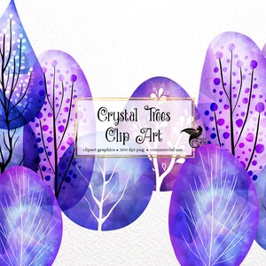 Crystal Trees Clipart, watercolor foliage png clip art, commercial use digital instant download trees, woodland forest art