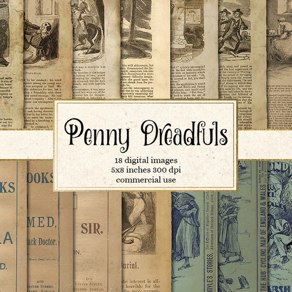 Penny Dreadfuls digitales Papier, vintage antike Penny Dreadfuls alte Buchseiten Vintage Papier Ephemera sofortiger download, Halloween Geistergeschichte