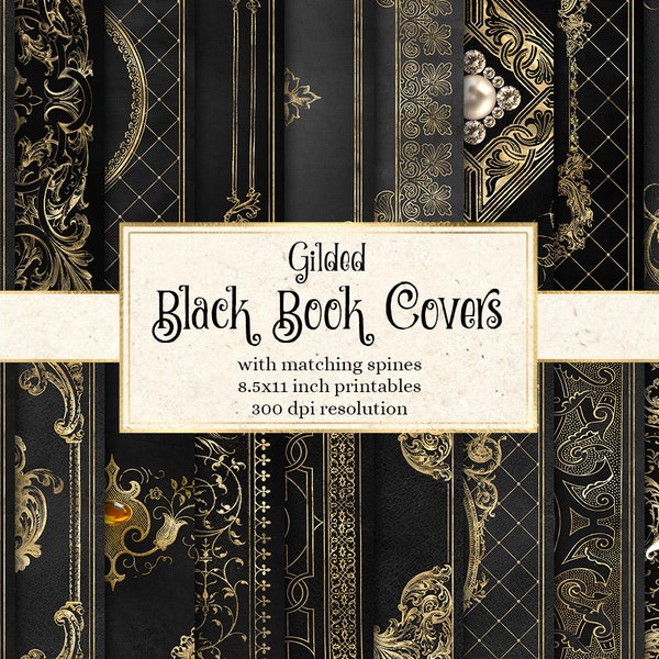 Gilded Black Book Covers, Ornate Journal Pages (Digital Download)