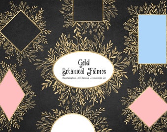 Gouden botanische frames clipart, bloemen png-frames (digitale download)