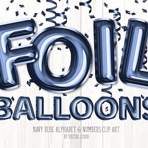 Azul marino lámina globo alfabeto Clip Art - gráficos digitales de descarga instantánea en formato PNG para uso comercial diseños de celebración y fiesta