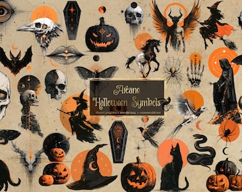 Ponad 150 tajemnych symboli Halloween, ezoterycznych ilustracji, okultystycznych obrazów PNG (do pobrania w wersji cyfrowej)