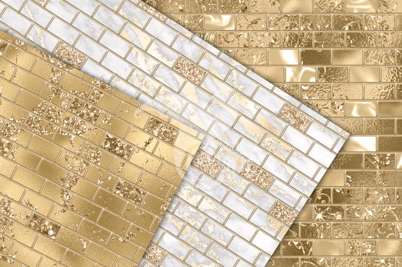 Visual Reference: Gold Brick Digital Paper Glitter Foil Seamless Backgrounds Digital Download